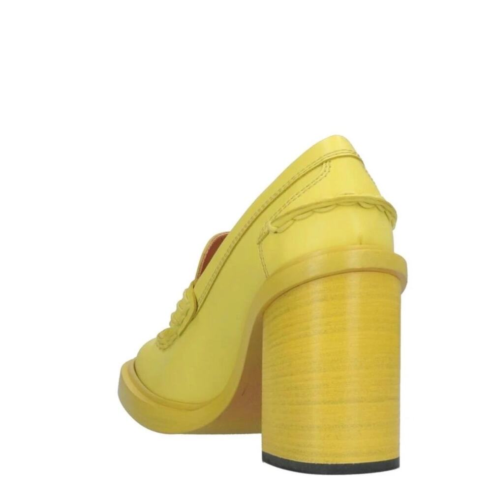 New Tods leather penny loafer heels yellow sz 35 - Picture 3 of 15